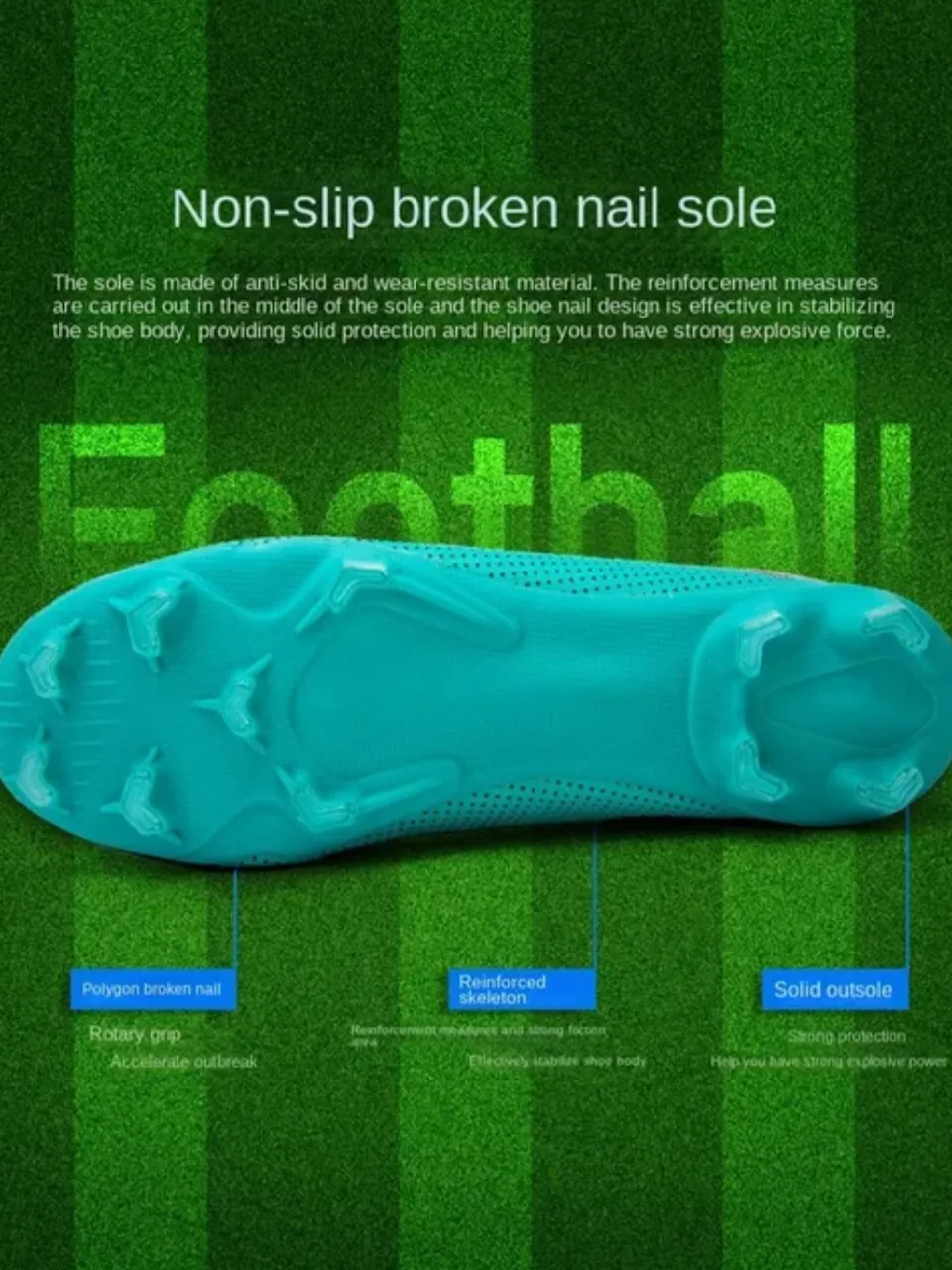 a blue shoe on a green grass field