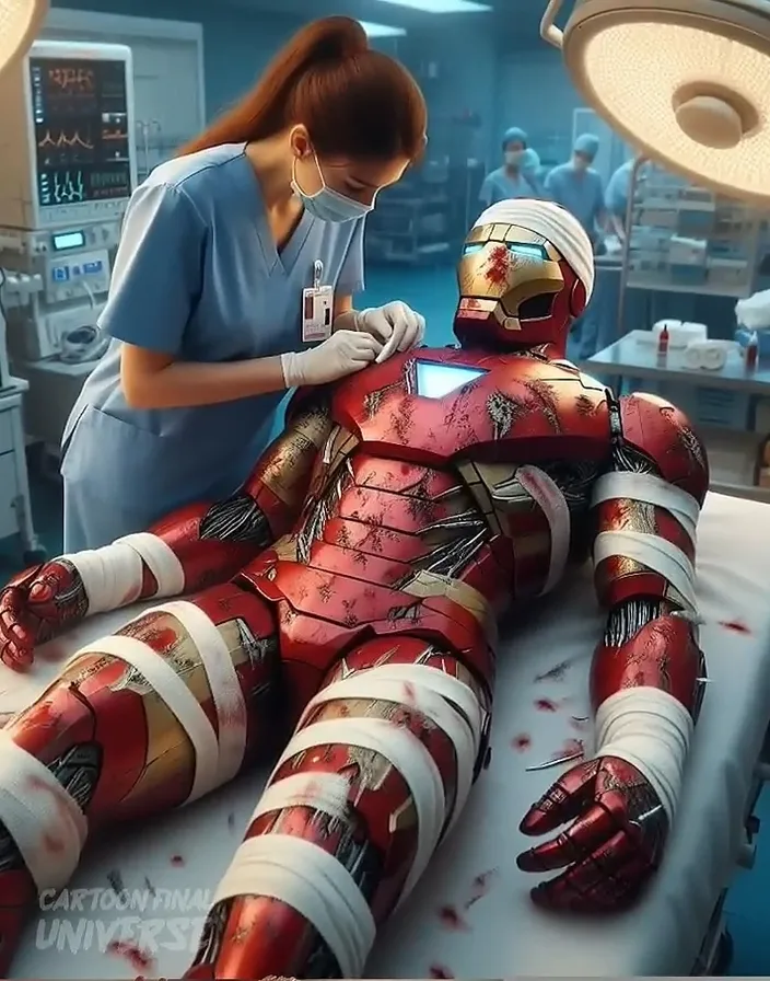 a woman in a hospital with a robot on a bed