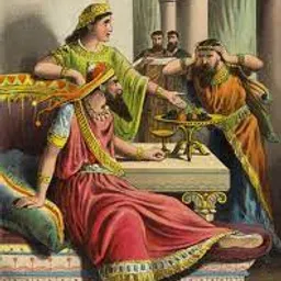 queen esther and a king man and a woman sitting on a table