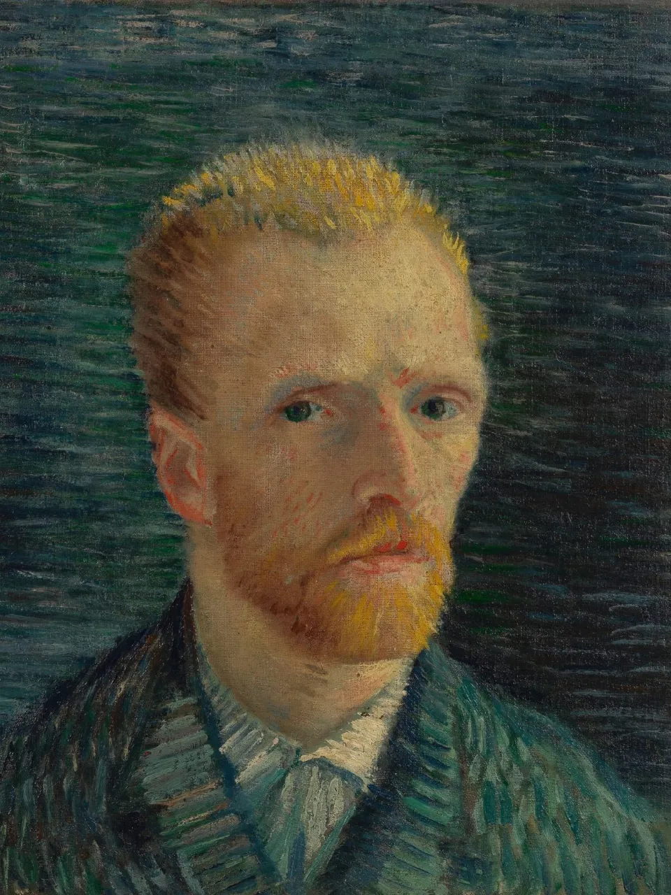 a painting of a man with a yellow beard, smile