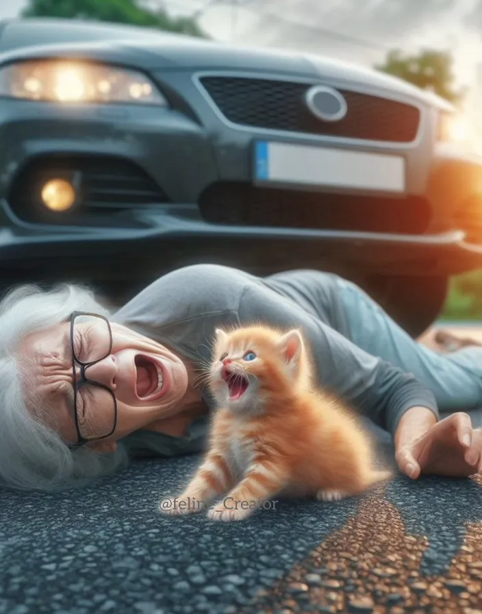 a woman laying on the ground next to a cat