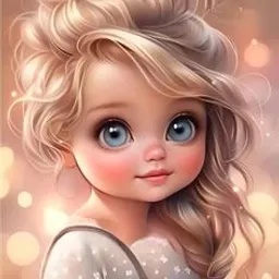 a painting of a blonde haired girl with blue eyes