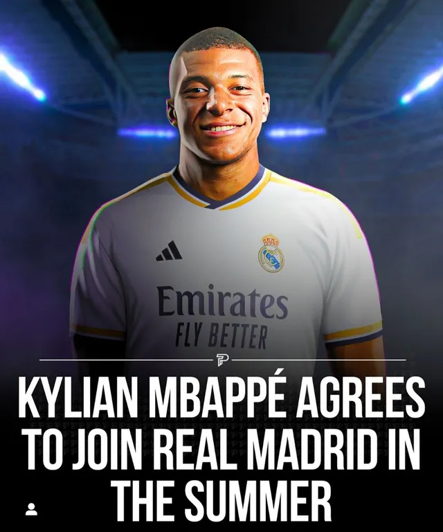 a man in a soccer uniform with the words kylian mabpe agrees to