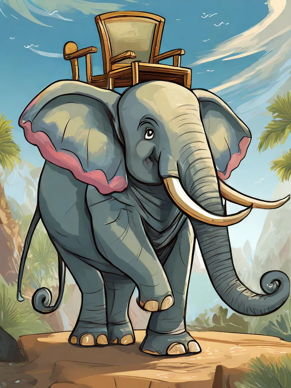 an elephant with a chair on its back