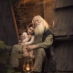 a man with a long white beard sitting on a bench