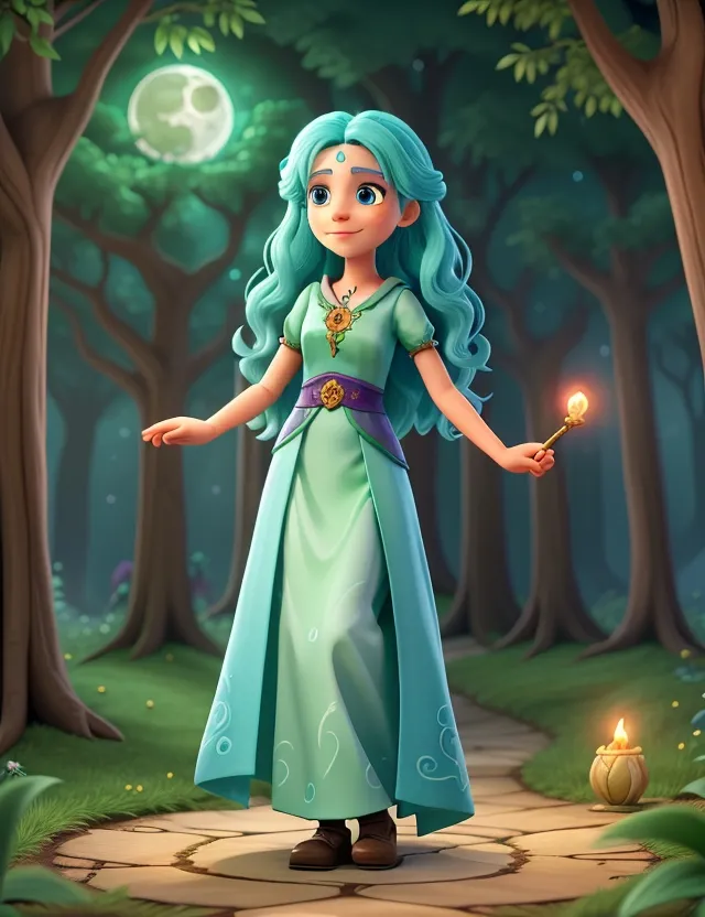 a girl in a green dress holding a candle