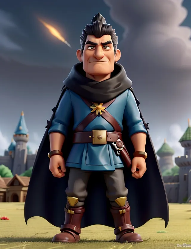 a cartoon character with a cape and a sword