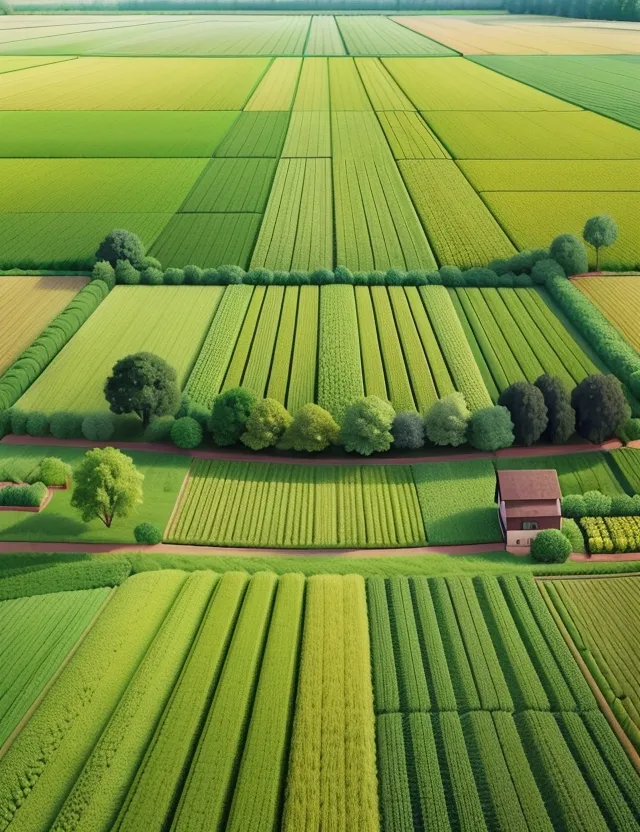 an aerial view of a farm and fields