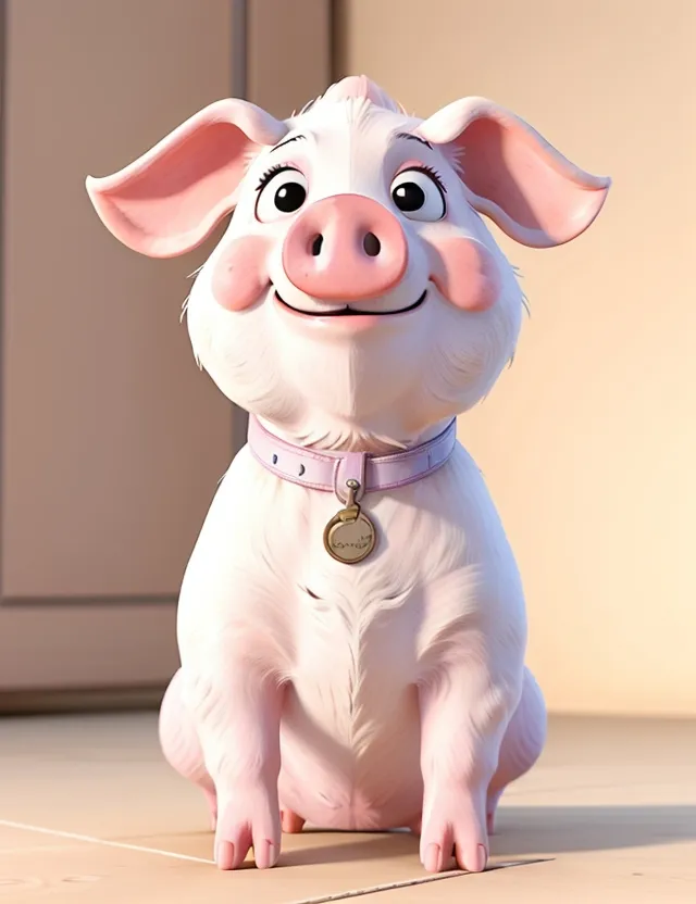 a cartoon pig is sitting on the floor