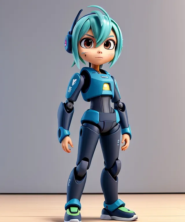 a cartoon character with blue hair and headphones
