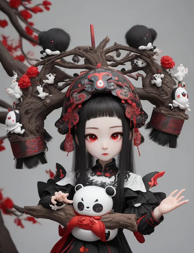 a doll with a panda bear in her hand