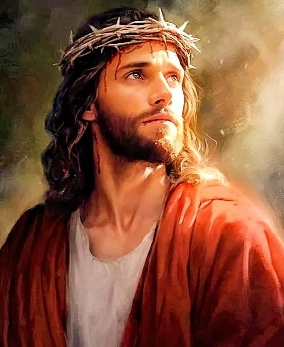 a painting of jesus with a crown on his head