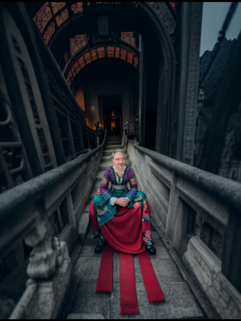 a man sitting on the steps of a building