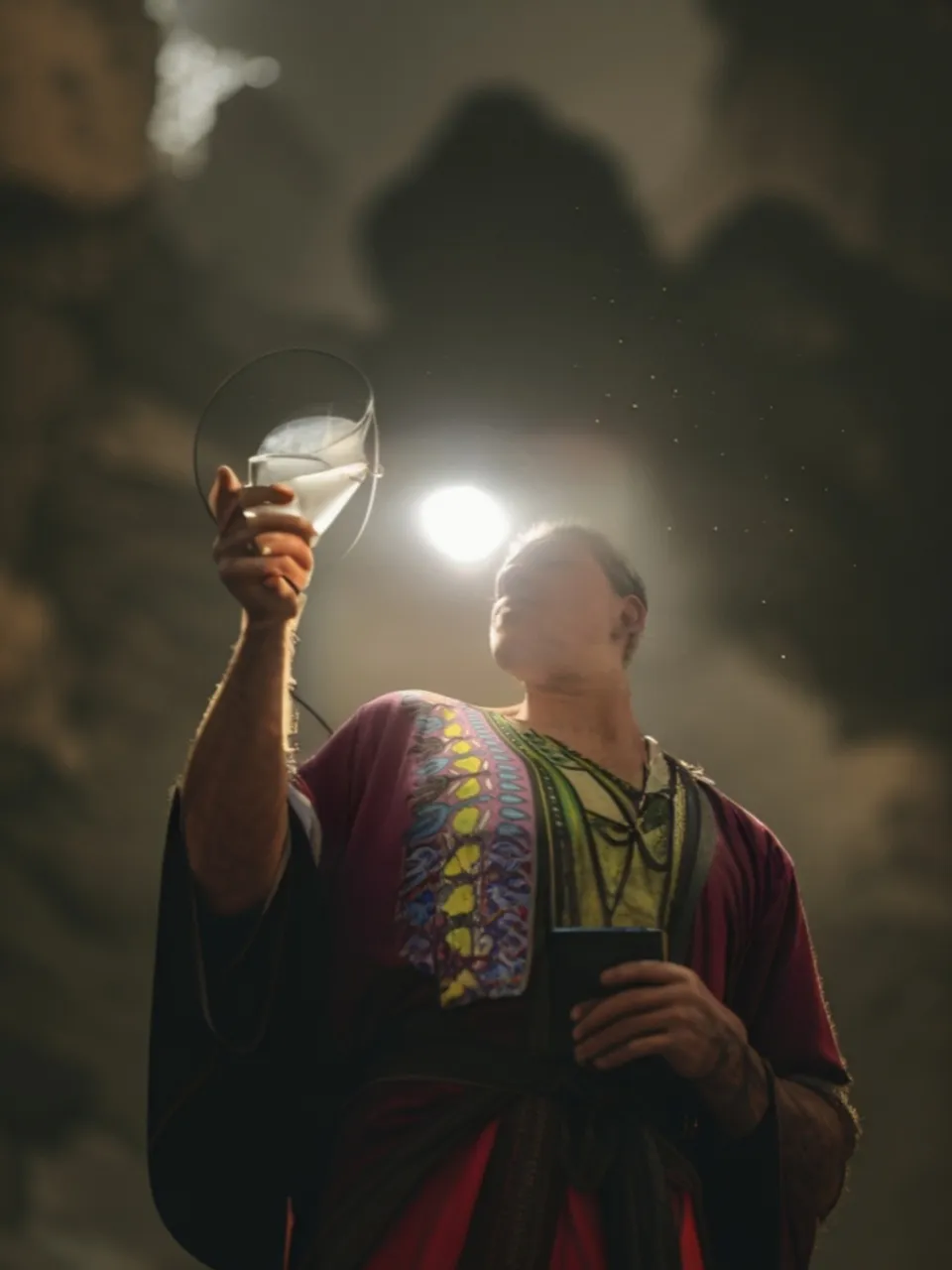 a man holding a wine glass in his hand