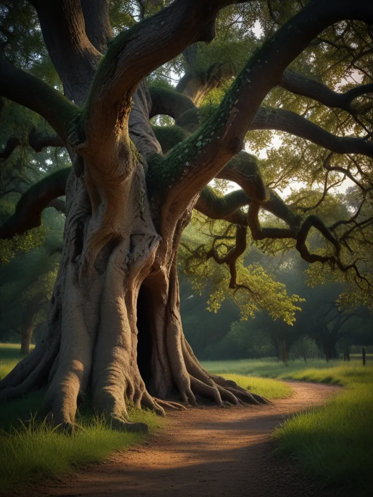 a large tree that is next to a dirt road