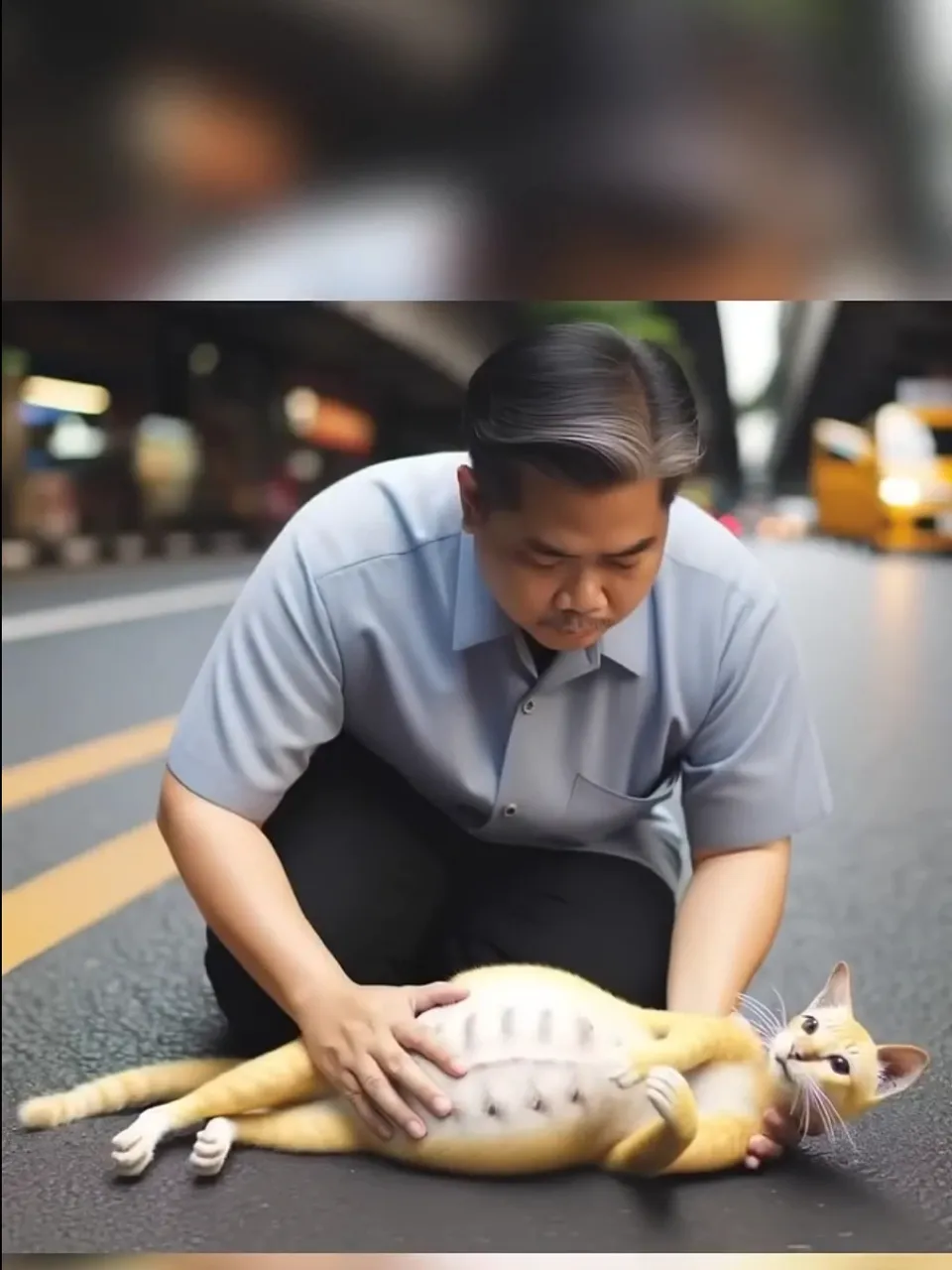 a man kneeling down next to a stuffed animal