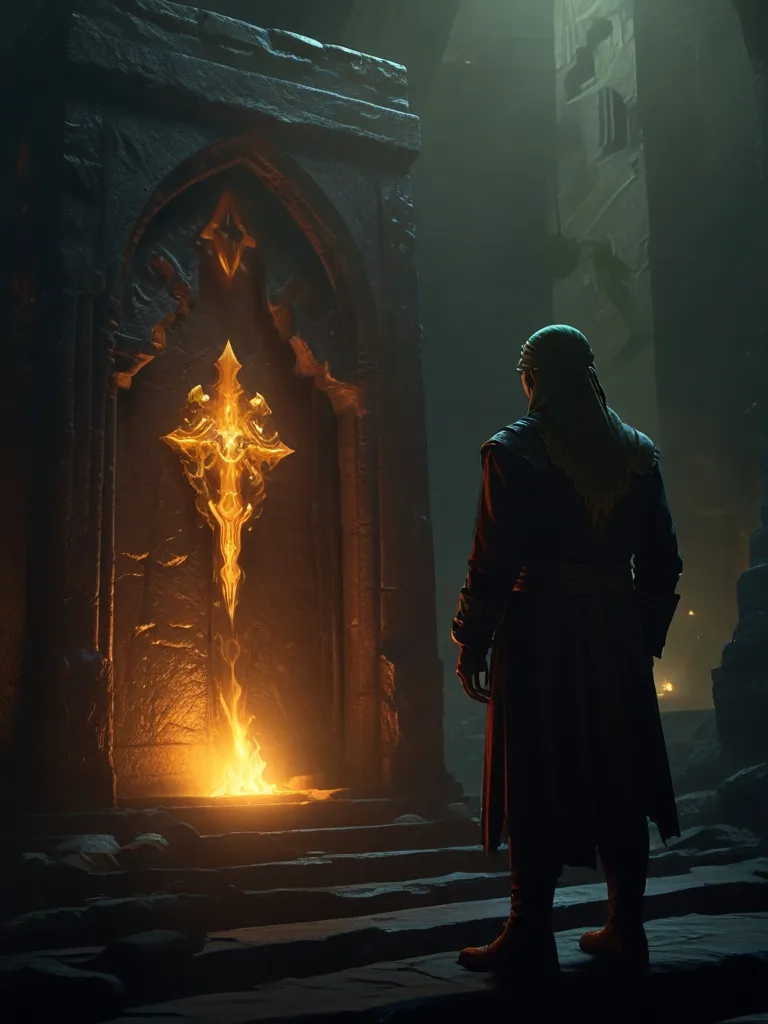 a man standing in front of a glowing cross