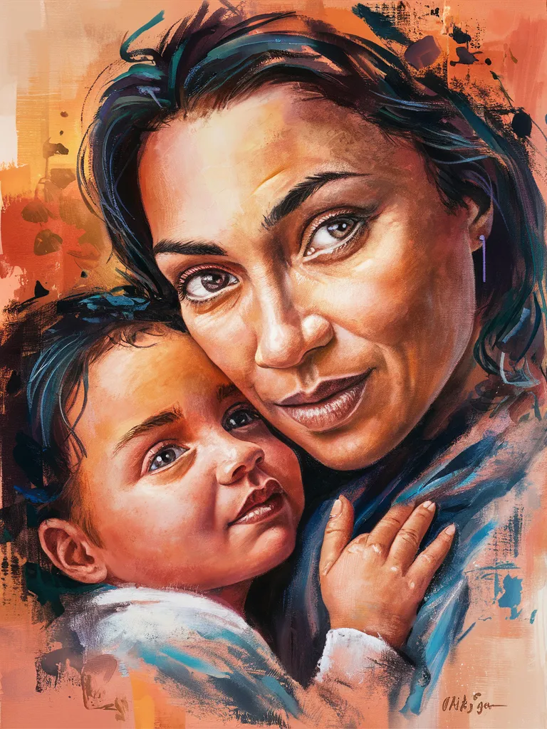 a painting of a woman holding a child