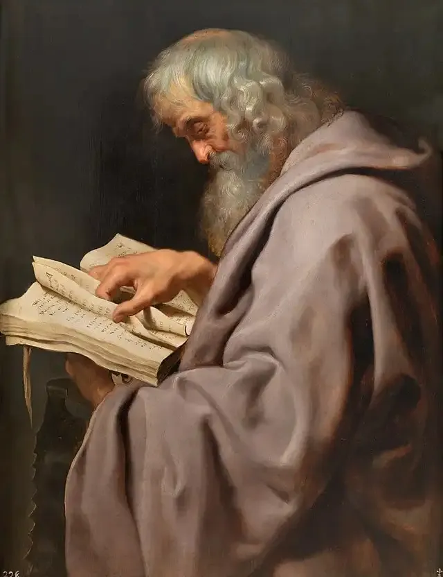 a painting of a man reading a book