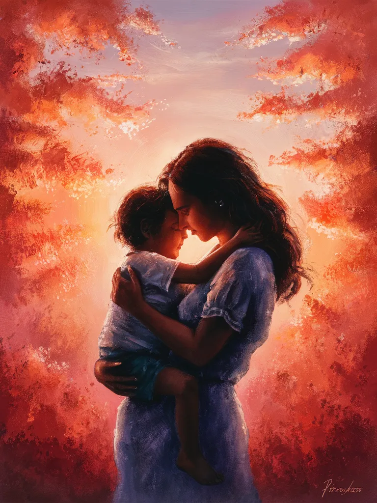 a painting of a woman holding a child