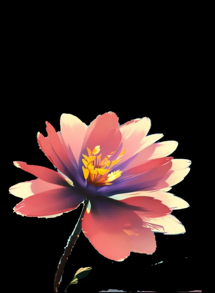 a pink and yellow flower on a black background