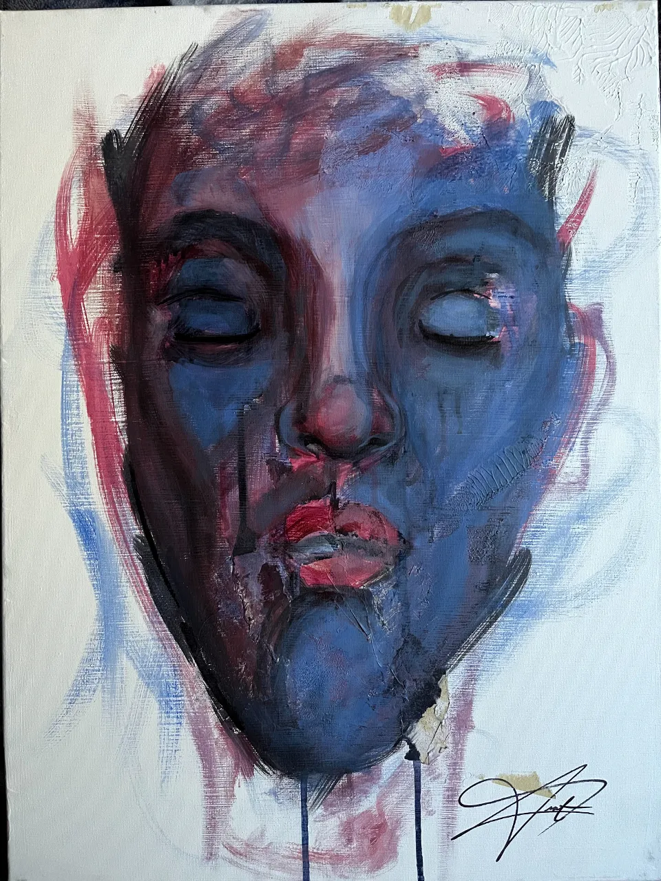 a painting of a woman's face with eyes closed