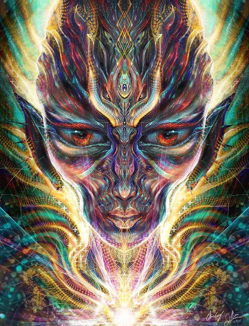 a psychedelic image of a man's face and eyes