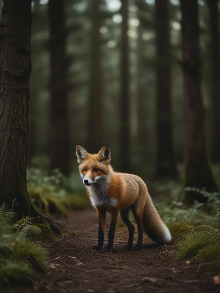 a red fox standing in the middle of a forest