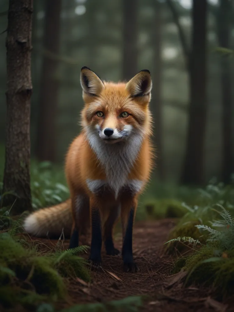 a red fox standing in the middle of a forest