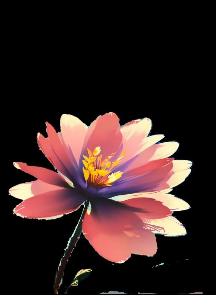 a pink and yellow flower on a black background