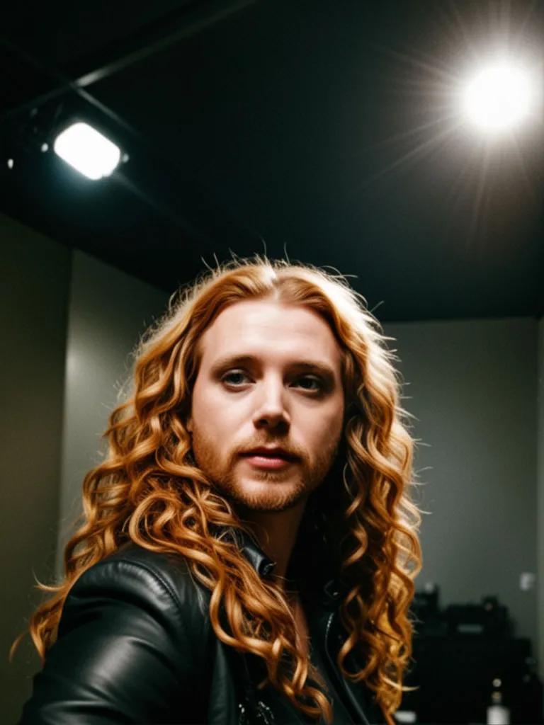 GoPro shot of a ginger curly haired european man in his mid 30’s, with big reflective Smokey eyes, moody lighting, real picture, depth of field, raw photo