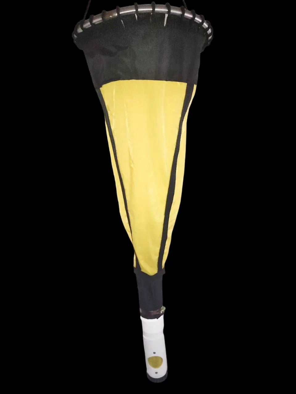 a yellow and black umbrella with a black handle