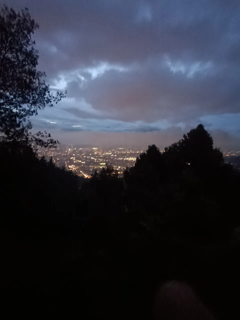 a view of a city from a hill at night