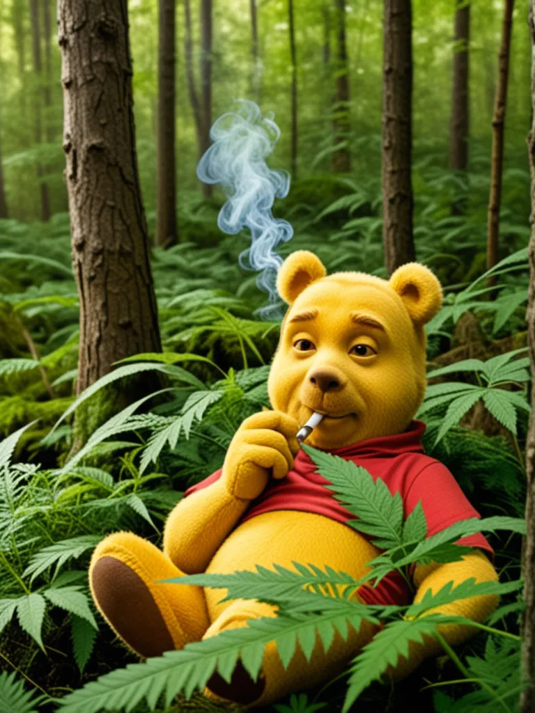 Winnie the Pooh chilling in the forest, intricate and detailed, 8k octane render,