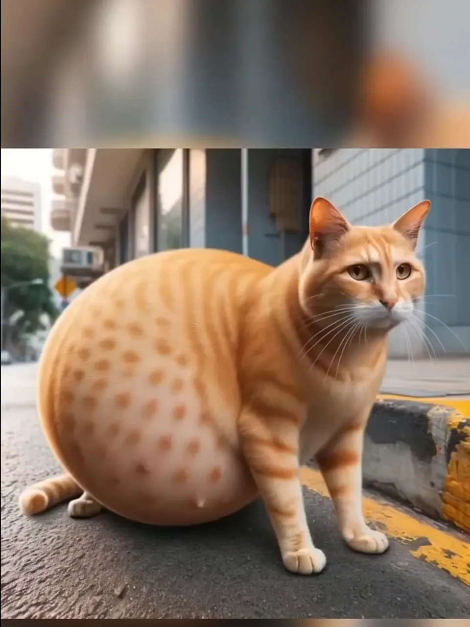 a cat sitting on the side of a street