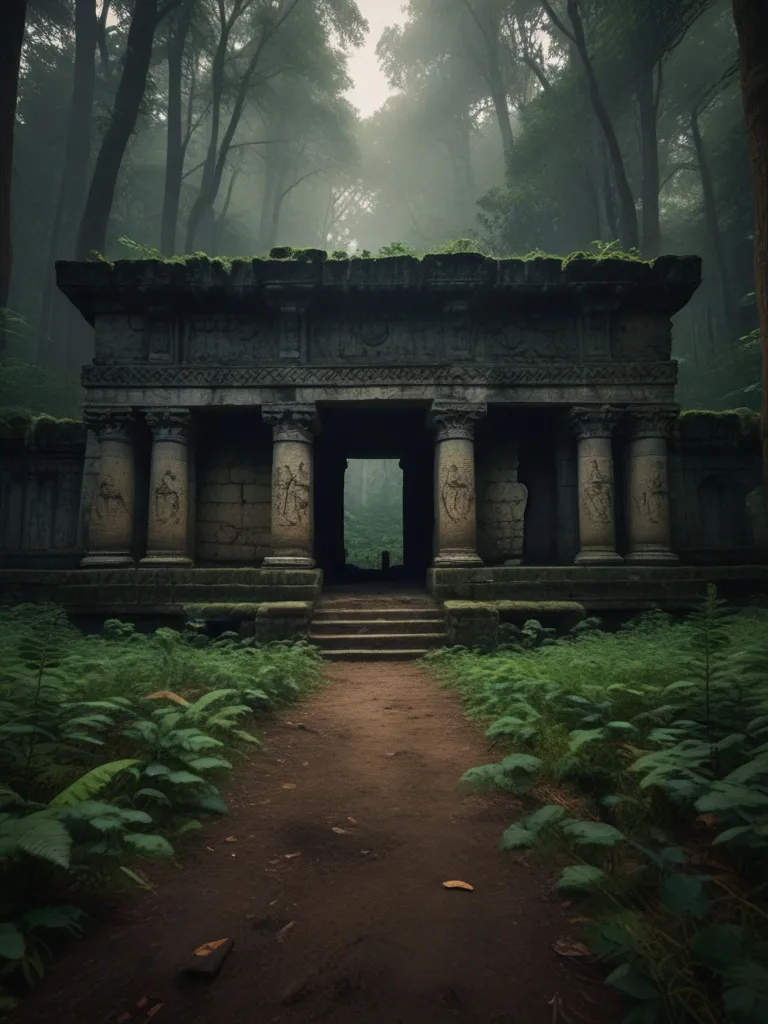 a stone structure in the middle of a forest