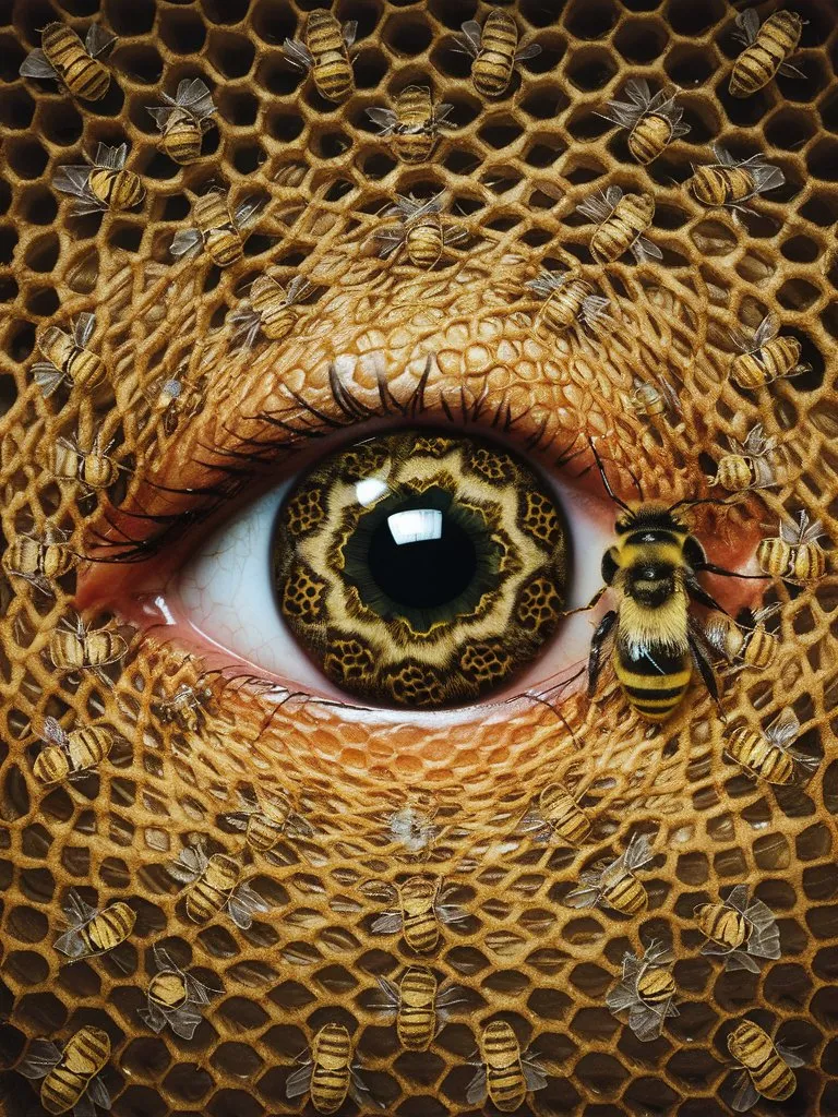 a close up of a bee on a honeycomb