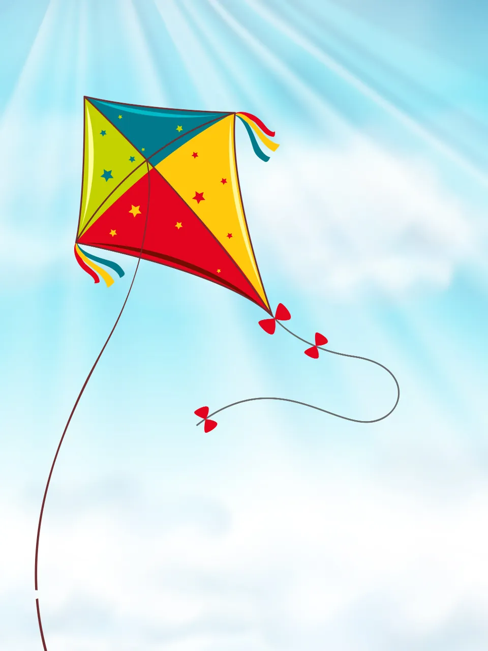 a red, yellow and blue kite flying in the sky moving slowly, looking fantastic. 