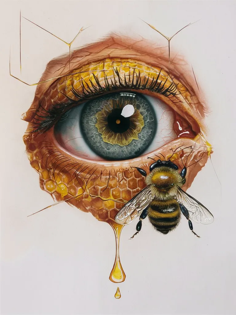 a drawing of a bee and a human eye