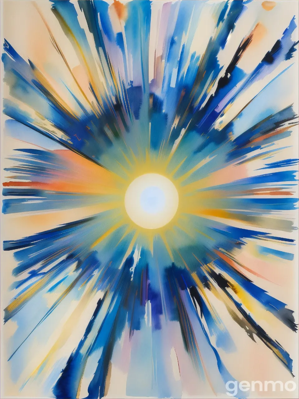 a painting of a blue and yellow burst of light