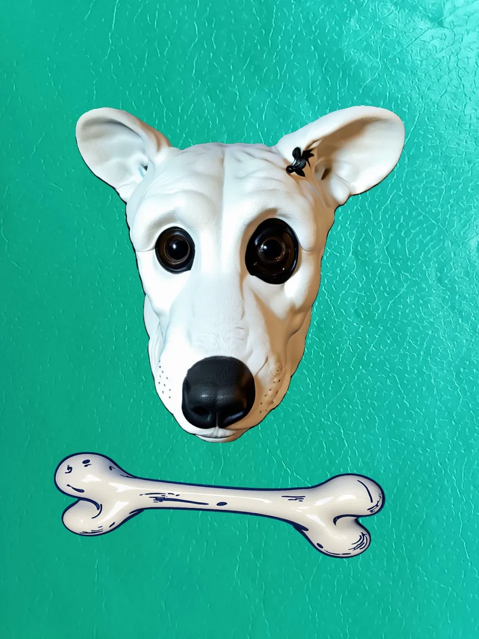 a dog's head with a bone on a green background