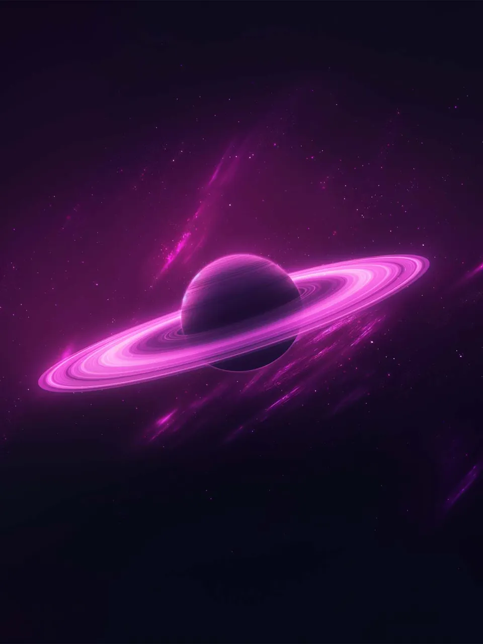 a purple saturn with a black background