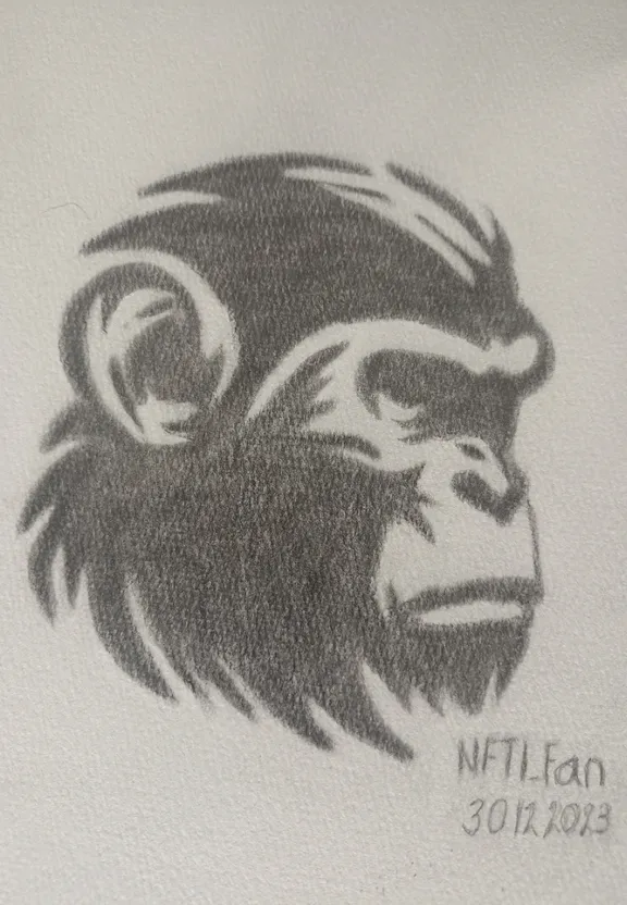 a black and white drawing of a gorilla head