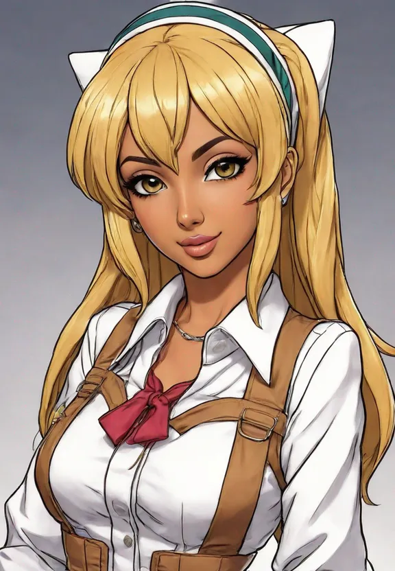 a woman with blonde hair wearing a white shirt and red bow tie