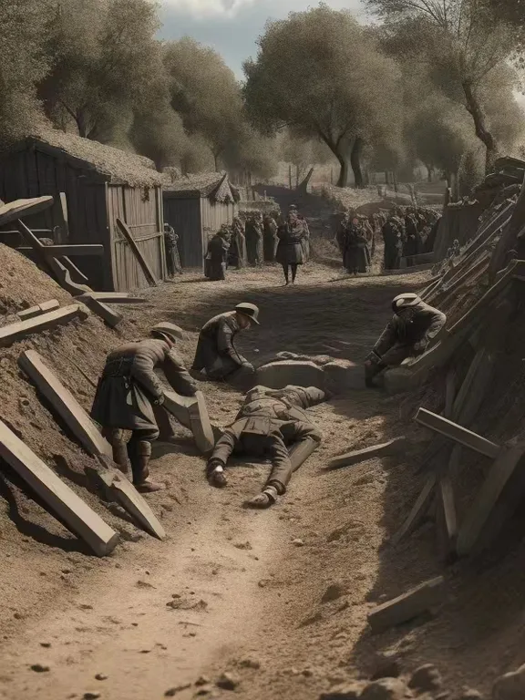 a group of men standing next to each other on a dirt road