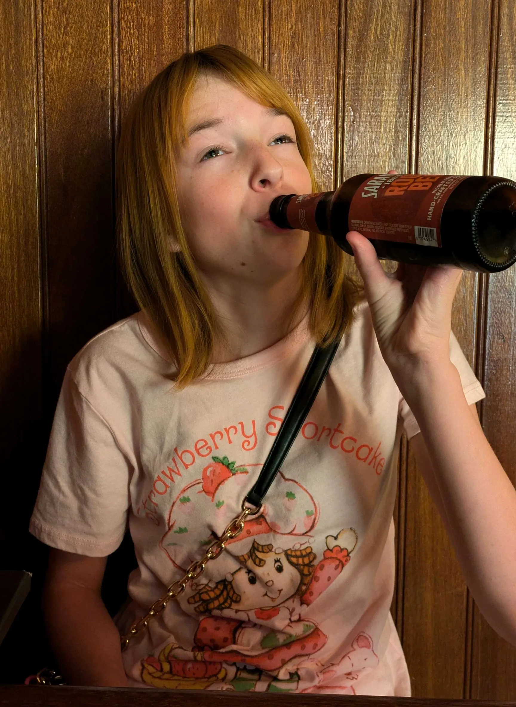 woman drinking beer and laughing 
, advertising style