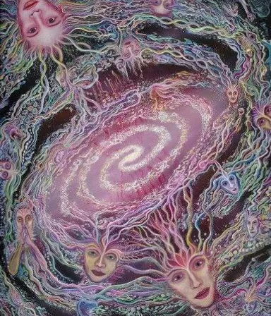 a painting of a group of people surrounded by a spiral