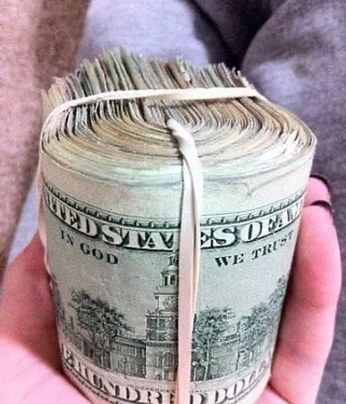 a person holding a bundle of money in their hand