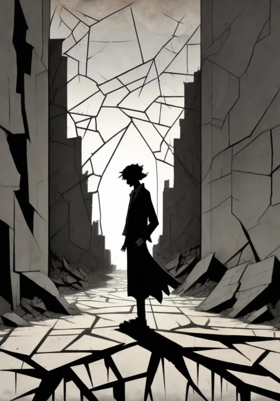 a silhouette of a person standing in an alley