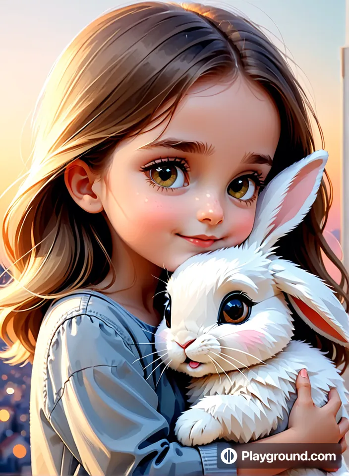 a painting of a little girl holding a bunny